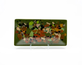 Handmade Matte Moss Green Glass Pebble Tray: Sandblasted Dresser Valet, Frosted Terrazzo Organic Coastal Decor for Jewelry & Desk