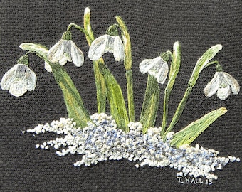 Snowdrops Embroidery, Needle Painting