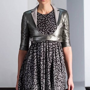 Jersey Empire Line Dress in Black/Silver leopard print