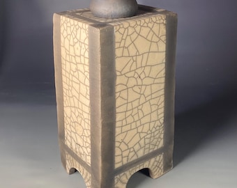 Raku Ceramic Memorial Box Urn – Handmade Crackle Glaze Urn for Human Ashes