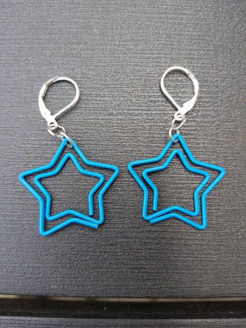 pink paper clips geeky earrings star paperclips punk earrings geeky gifts fun earrings paper clip earrings Pink star earrings