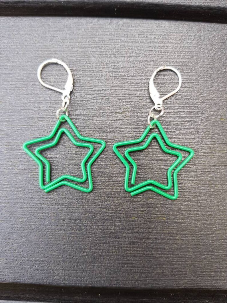pink paper clips geeky earrings star paperclips punk earrings geeky gifts fun earrings paper clip earrings Pink star earrings