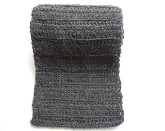 Gray wool scarf, mens wool scarf, dark gray scarf, warm wool scarf, gray mens scarf, grey mens scarf, crochet scarf, natural fibers scarf
