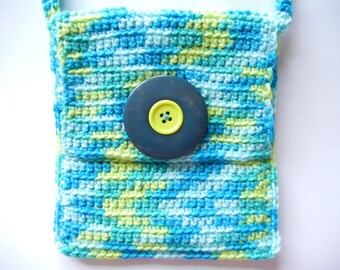 Crochet blue bag, crochet green bag, crochet turquoise bag, crochet boho bag, crochet hippie bag, small crochet bag, crochet multicolor bag