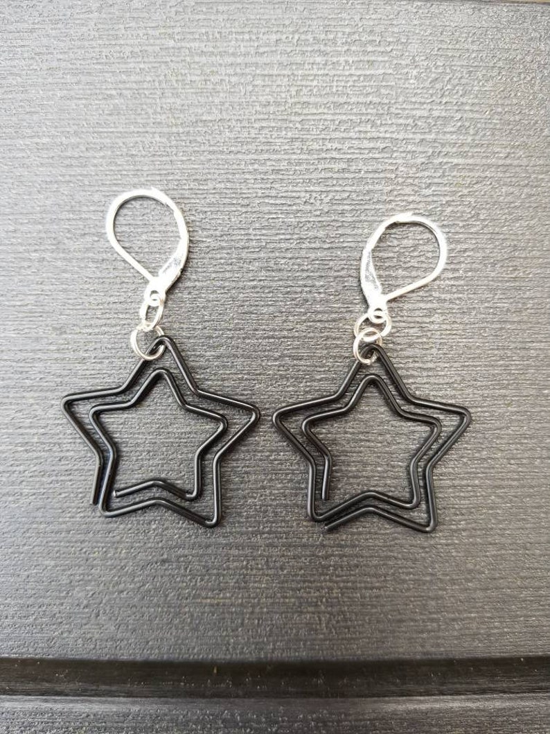 pink paper clips geeky earrings star paperclips punk earrings geeky gifts fun earrings paper clip earrings Pink star earrings