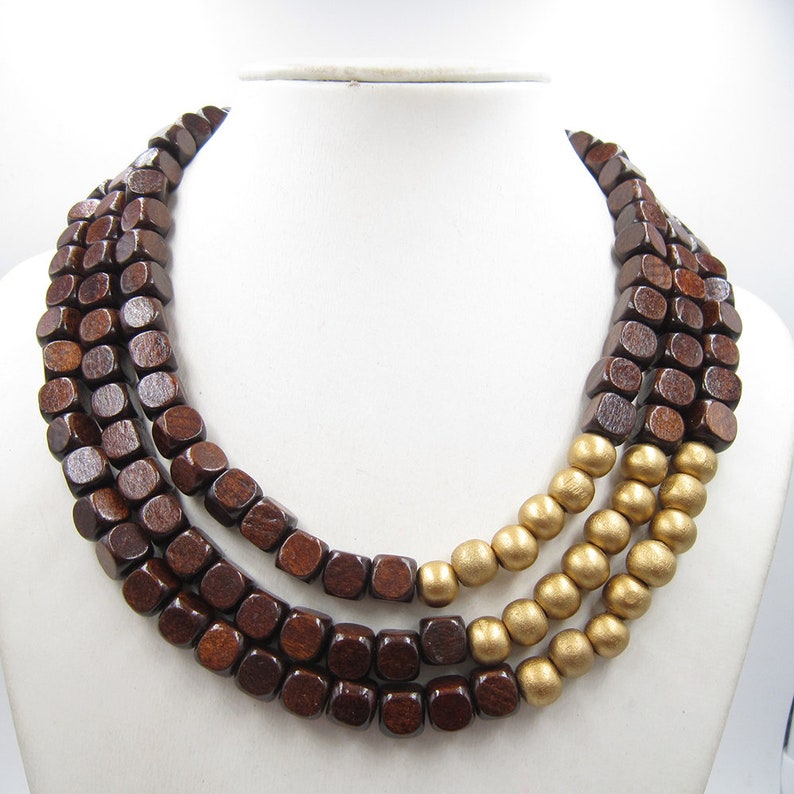 Brown Necklace,Multi Strand Necklace,Chunky Necklace,Golden Necklace,Bridesmaid Gifts,Wedding Gift idears,Statement Necklace For Women image 9