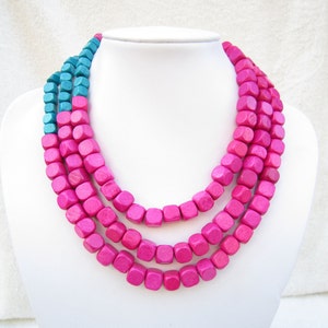 Multi Strand Necklace,Hot Pink,Necklace For Women,Blue Necklace,Bead Necklaces,Statement Necklace,Bridesmaids Gifts,Wedding Gift Ideas,Gifts image 1