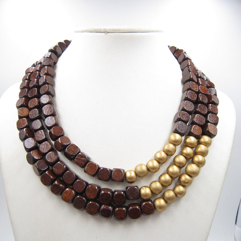 Brown Necklace,Multi Strand Necklace,Chunky Necklace,Golden Necklace,Bridesmaid Gifts,Wedding Gift idears,Statement Necklace For Women image 3