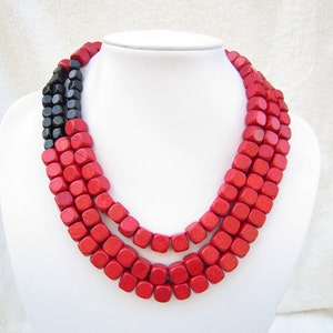 Layered Necklace,Red Necklace,Black Necklace,Bead Necklaces,Statement Necklace,Bib Necklace,Bridesmaid Gifts,Wedding Gift Ideas,Beach Party image 1