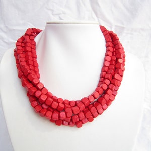 Multi Strand Necklace,Chunky Necklaces,Wooden Beads,Red Necklace,Fashion Jewelry,Bridesmaid Jewelry,Wedding Gift,Choker Necklace,Gift Ideas