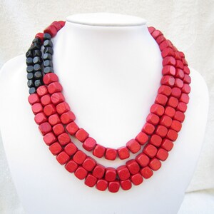 Layered Necklace,Red Necklace,Black Necklace,Bead Necklaces,Statement Necklace,Bib Necklace,Bridesmaid Gifts,Wedding Gift Ideas,Beach Party image 3