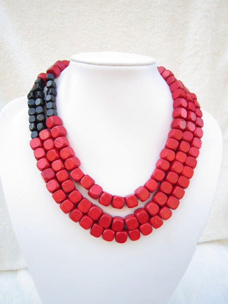 Layered Necklace,Red Necklace,Black Necklace,Bead Necklaces,Statement Necklace,Bib Necklace,Bridesmaid Gifts,Wedding Gift Ideas,Beach Party image 3