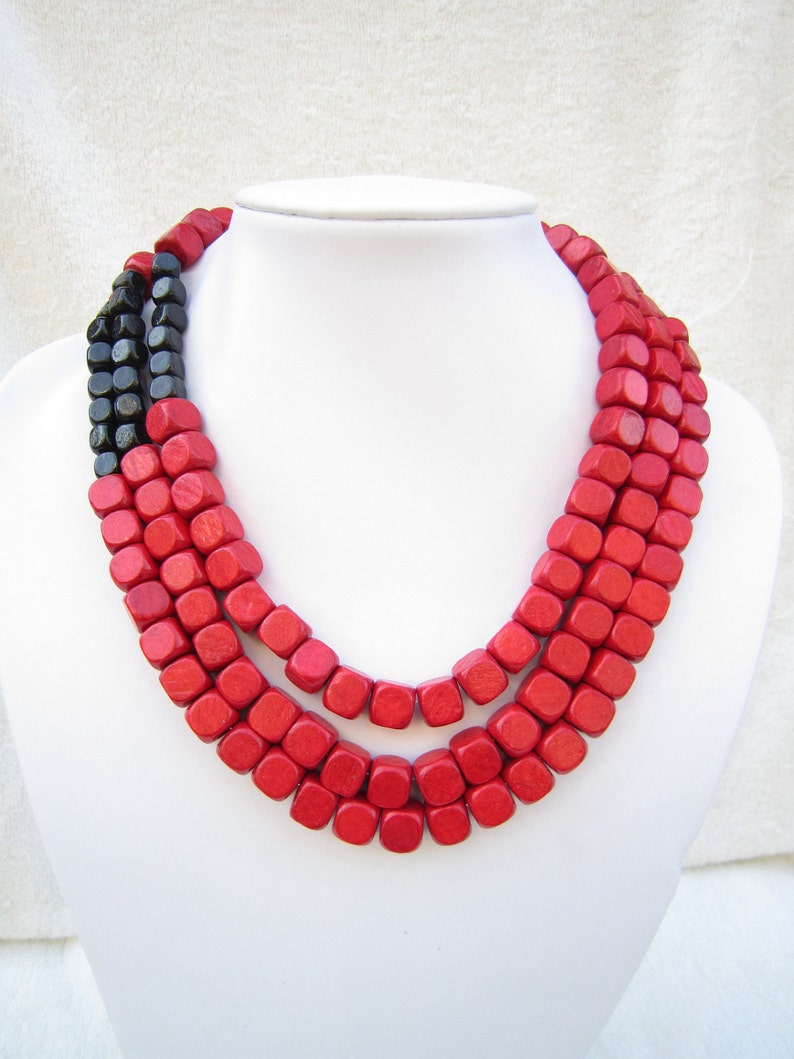 Layered Necklace,Red Necklace,Black Necklace,Bead Necklaces,Statement Necklace,Bib Necklace,Bridesmaid Gifts,Wedding Gift Ideas,Beach Party image 4