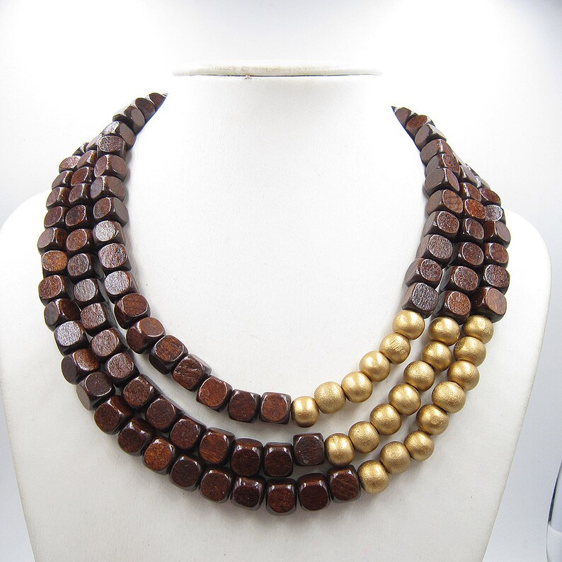 Brown Necklace,Multi Strand Necklace,Chunky Necklace,Golden Necklace,Bridesmaid Gifts,Wedding Gift idears,Statement Necklace For Women image 1