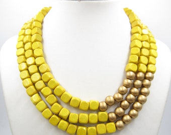 Nieuwe gele ketting, Multi Strand Necklace, Chunky ketting, gouden ketting, bruidsmeisje geschenken, huwelijksgeschenk idears, verklaring ketting voor vrouwen