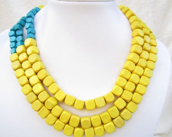 Layered Necklace,Yellow Necklace,Blue necklace,Bead Necklace,Statement Necklace,Bridesmaid Gifts,Bib Necklace,Wedding Gift Ideas,Beach Party