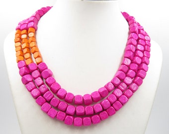 Customed Jewelry,Hot Pink,Necklace For Women,Orange Necklace,Bead Necklace,Statement Necklace,Bridesmaids Gifts,Wedding Gift Ideas,Love Gift