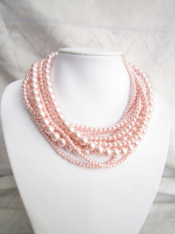 Pink Necklacepearl Necklacelayered Necklacebridesmaid Etsy