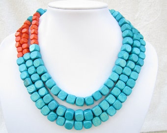 Gift Ideas For Mom,Necklace For Women,Fashion Jewelry,Multi Strand Necklaces,Blue Necklace,Orange necklace,Beaded necklace,Chunky Necklace