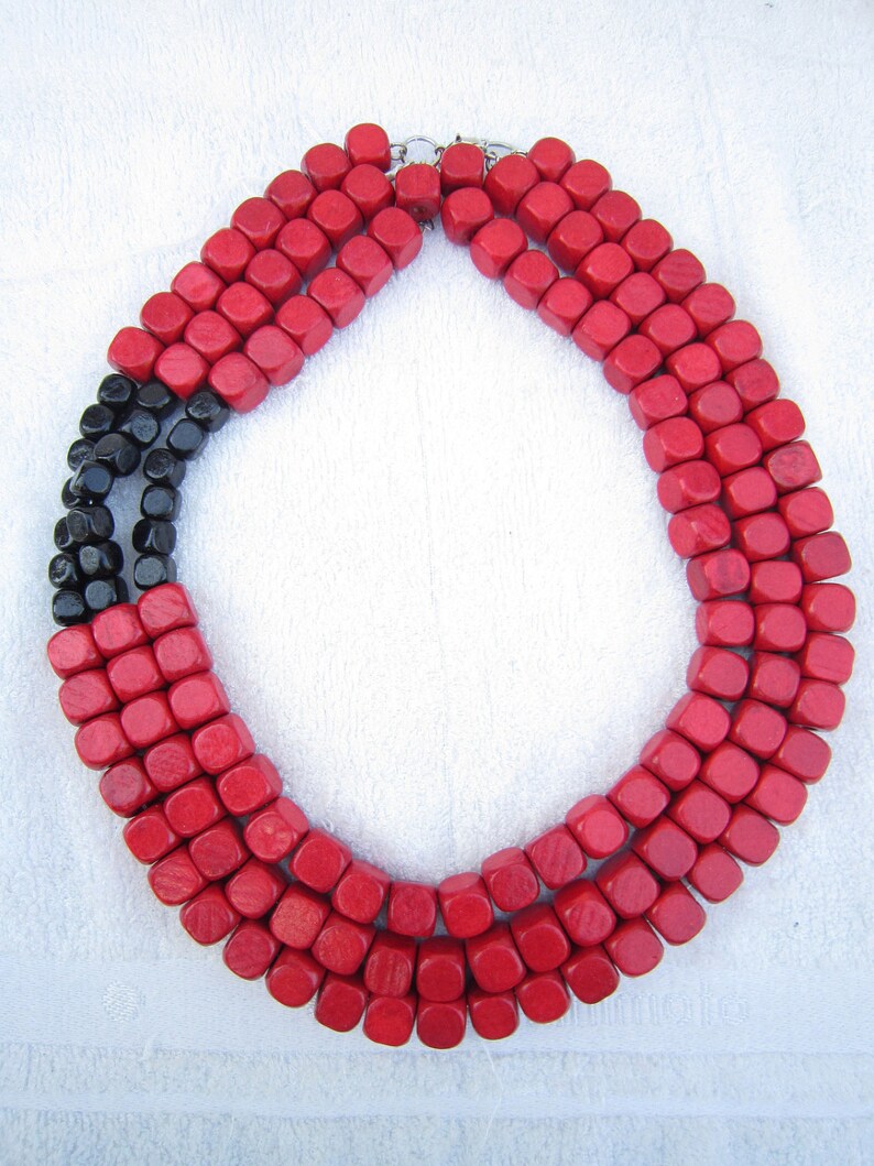 Layered Necklace,Red Necklace,Black Necklace,Bead Necklaces,Statement Necklace,Bib Necklace,Bridesmaid Gifts,Wedding Gift Ideas,Beach Party image 2