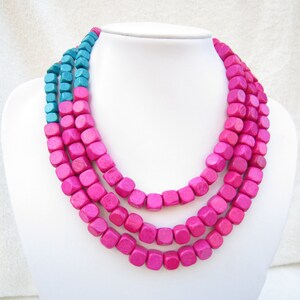 Multi Strand Necklace,Hot Pink,Necklace For Women,Blue Necklace,Bead Necklaces,Statement Necklace,Bridesmaids Gifts,Wedding Gift Ideas,Gifts image 3