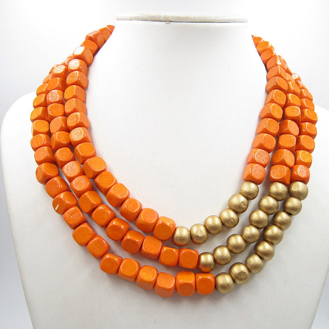 Burnt Orange Necklace,necklace for Women,chunky Necklace,golden ...