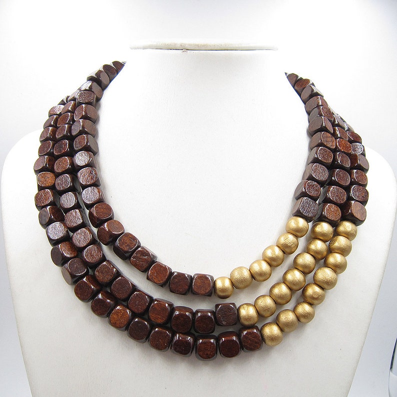 Brown Necklace,Multi Strand Necklace,Chunky Necklace,Golden Necklace,Bridesmaid Gifts,Wedding Gift idears,Statement Necklace For Women image 4