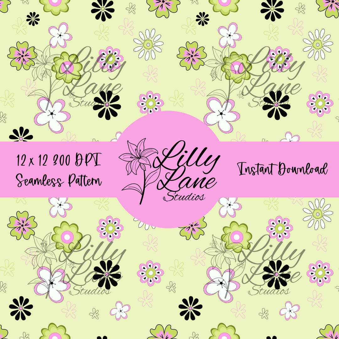 Retro Flower Seamless Pattern • 70s Groovy Floral Digital Paper • Pink ...