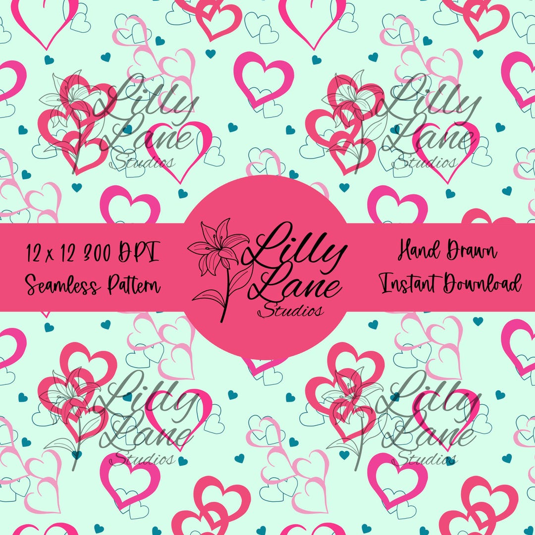 Valentine Hearts Seamless Pattern | Cute Pink Heart Digital Paper ...