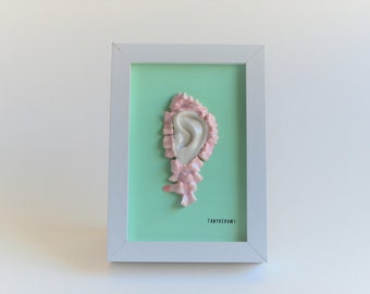 Picture with artistic porcelain ear sculpture, Porcelain Sculpture on a picture or canvas, Painting and illustration for home decoration