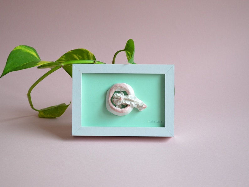 Picture with artistic porcelain mouth sculpture, Porcelain Sculpture on a picture or canvas, Painting and illustration for home decoration image 1