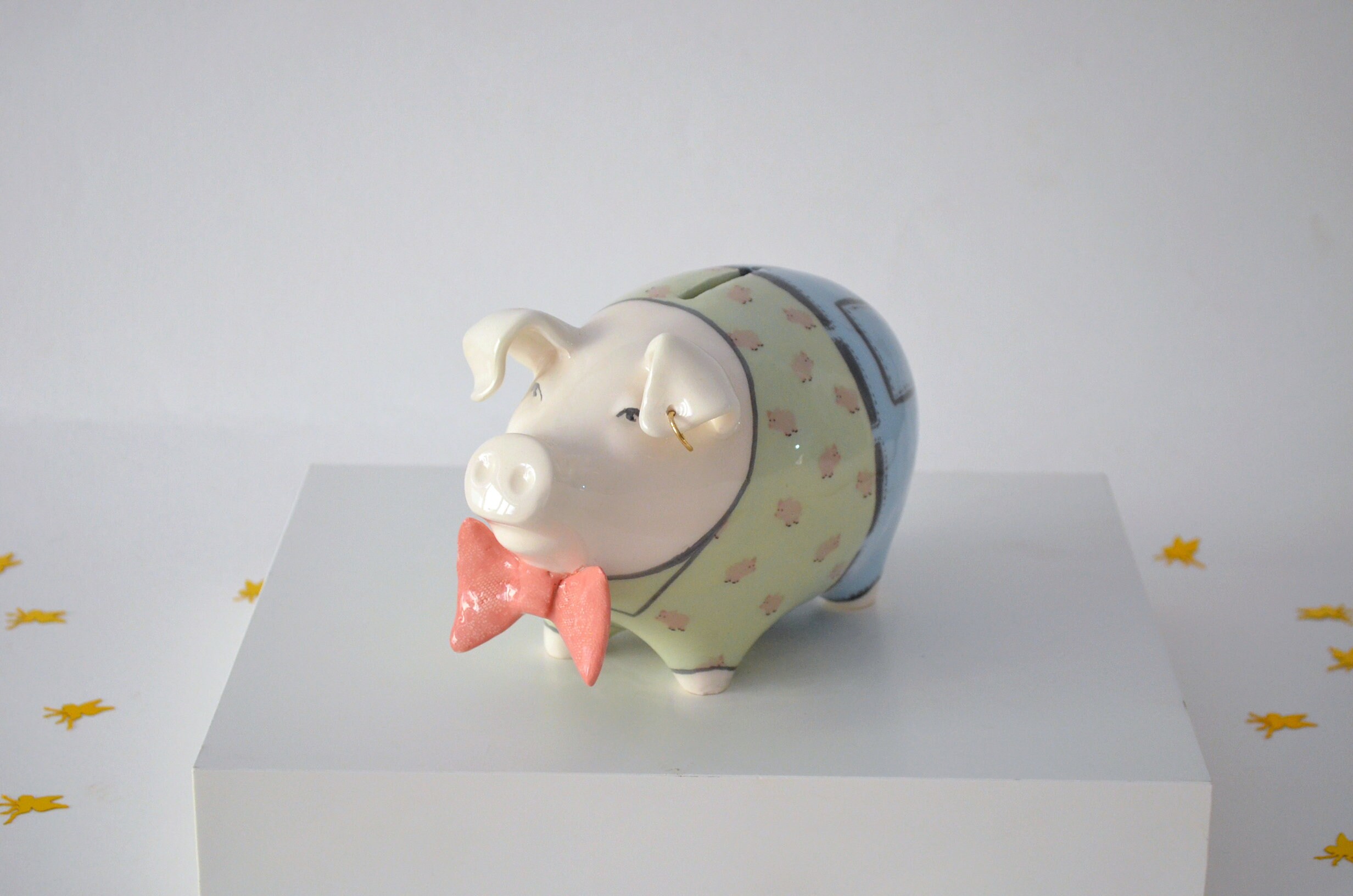 Adorable Handmade Ceramic Piggy Bank, Cute Pig Sculpture, Ceramic Piggy