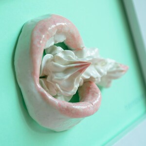 Picture with artistic porcelain mouth sculpture, Porcelain Sculpture on a picture or canvas, Painting and illustration for home decoration image 3