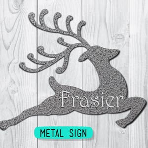 Metal Reindeer Decor / Personalized Sign / Merry Christmas / Holiday Wall Art / Front Door Decoration / Silver Reindeer / Copper Christmas