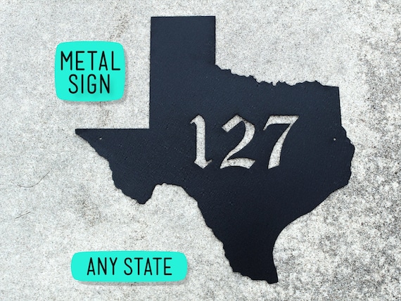 Metal Address Sign Steel House Number Texas Home Address Custom Metal Sign Street Address Personalized State Sign Steel Mailbox