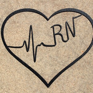 May include: A black heart with a heartbeat line and the letters "RN" inside.
