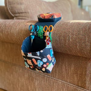 Sofa Arm Thread Catcher and Quilted Magnet Button Pincushion & Scissor Loops.