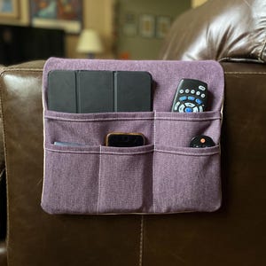 Duck Canvas Remote Control Caddy.  Sofa Arm Organizer.  Dusty Plum.