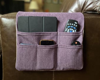 Duck Canvas Remote Control Caddy.  Sofa Arm Organizer.  Steel Grey.