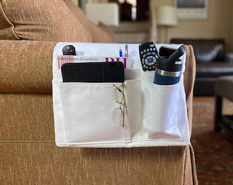 Extra Large Remote Control Caddy. Armrest Storage Holder. Sofa Arm Organizer. Couch Caddy with Multi Pleated Pockets