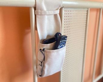 Bed Frame Bedside Remote Control Caddy with Double Pockets. Walker Storage Holder Organizer.