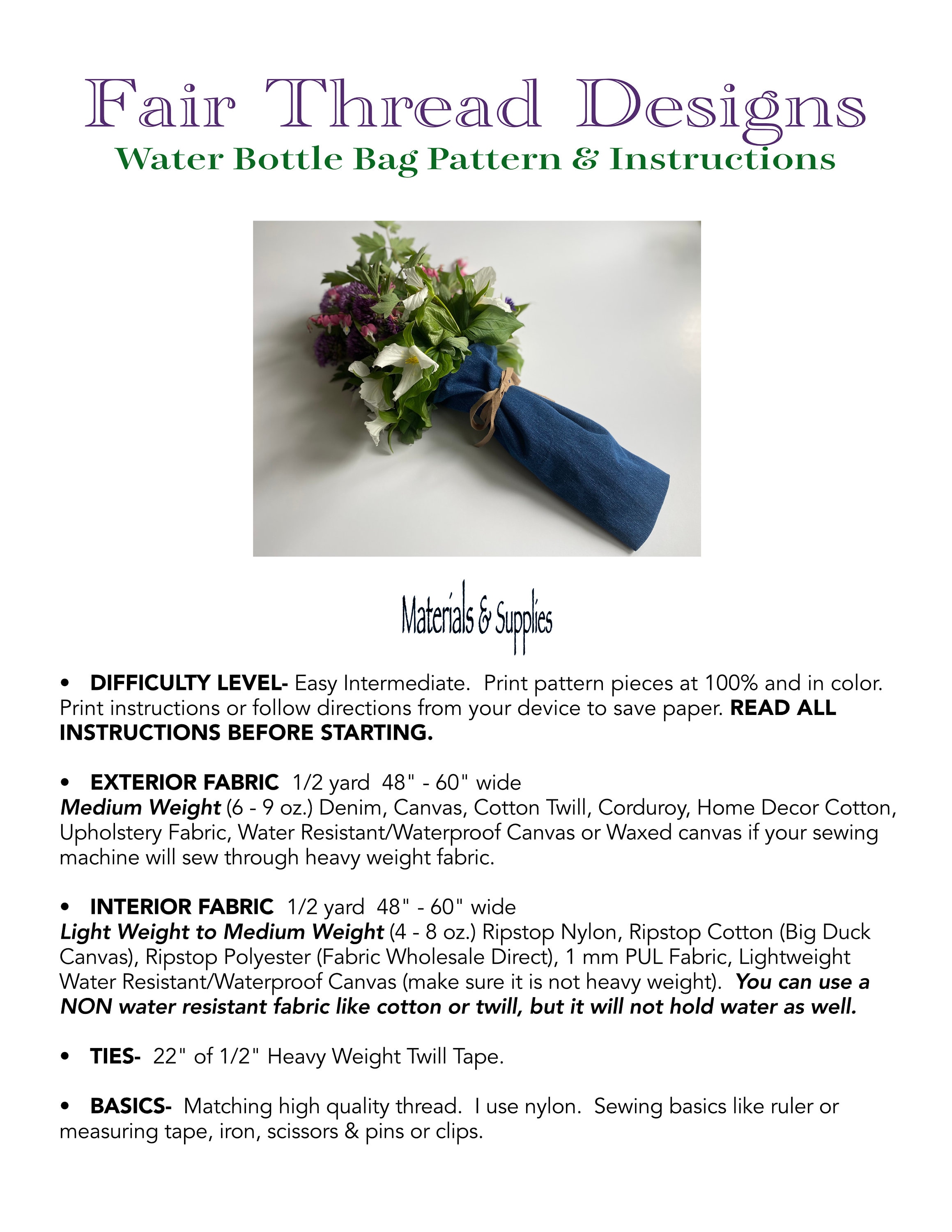 Flower Carrier Tote Sewing Pattern: Reusable Garden Bouquet