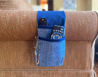 Remote Control Caddy. Double Pockets Sofa Caddy.  Extra Long Armrest Organizer.