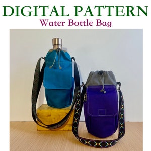 Large Water Bottle Bag DIGITAL PDF SEWING Patter.  Finished Bag holds up to 32 oz. water bottle  Downloadable Digital Sewing Pattern Only!