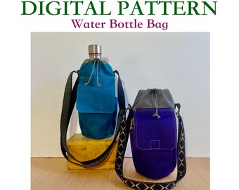 Large Water Bottle Bag DIGITAL PDF SEWING Patter.  Finished Bag holds up to 32 oz. water bottle  Downloadable Digital Sewing Pattern Only!