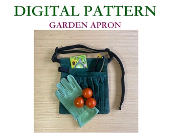 Patrón de costura para delantal de jardinería: Cinturón de herramientas para la cosecha (PDF digital)