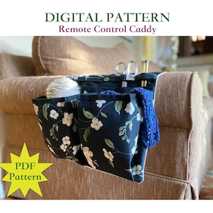Instrucciones en PDF para tejer un organizador de punto: Patrón de costura digital para guardar objetos en el brazo del sofá, de tamaño extragrande.