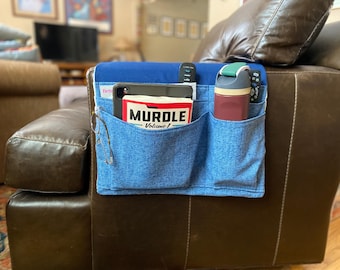 Extra Large Remote Control Caddy. Armrest Storage Holder. Sofa Arm Organizer. Couch Caddy with Multi Pleated Pockets