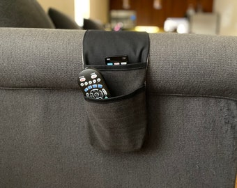 Remote Control Holder Caddy for Sofa Chair Arm, Under Seat Cushion or Bed Mattress.  Double Sided Pockets. Remote Control Pocket Organizer.