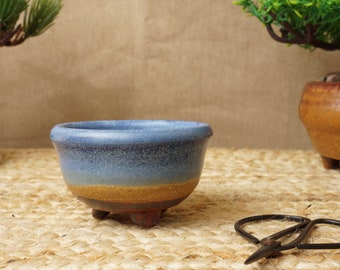 Bonsai pot. Blue, Orange, Red Mame bonsai pot. Handmade wheel thrown studio pottery. G2035 StevaCeramics